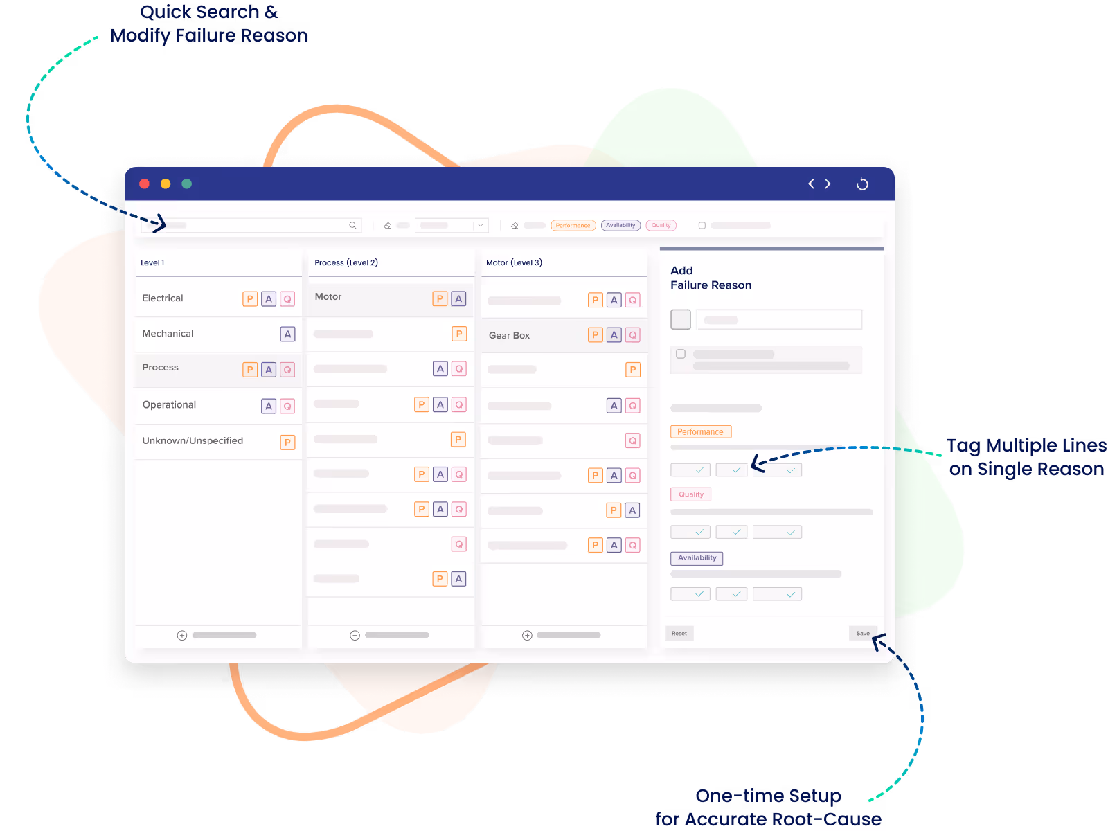 Configure Machine Failure reasons with dashboard